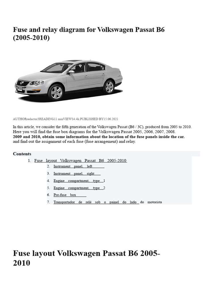 07 vw passat fuse diagram