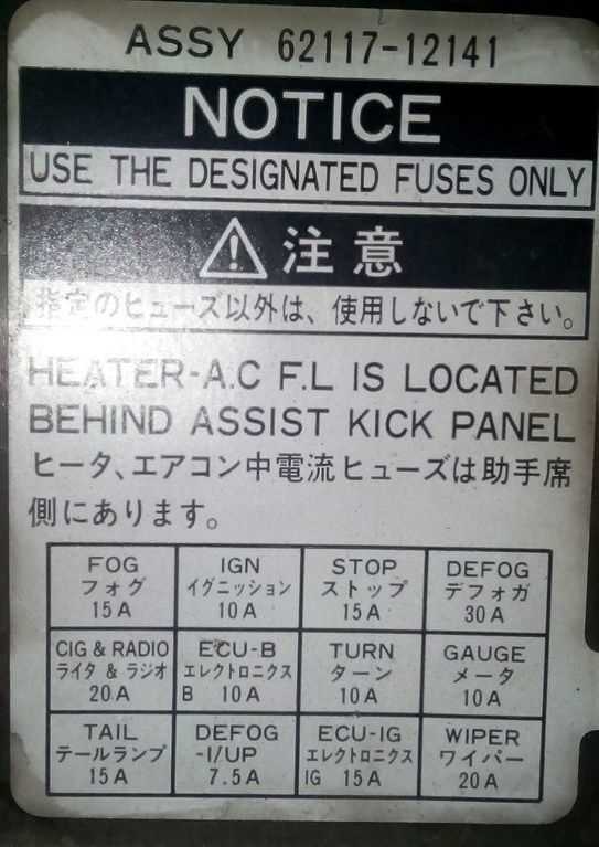 1991 camry fuse box diagram