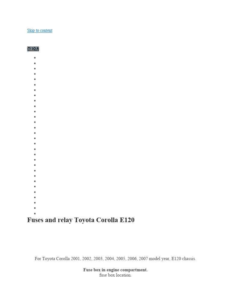 2005 toyota corolla interior fuse box diagram