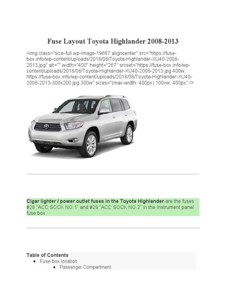 2017 highlander fuse diagram