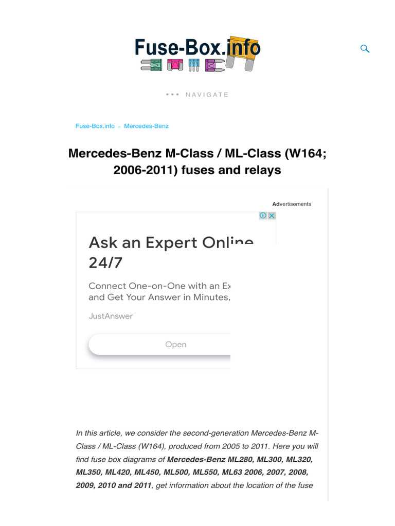 mercedes ml w164 fuse box diagram