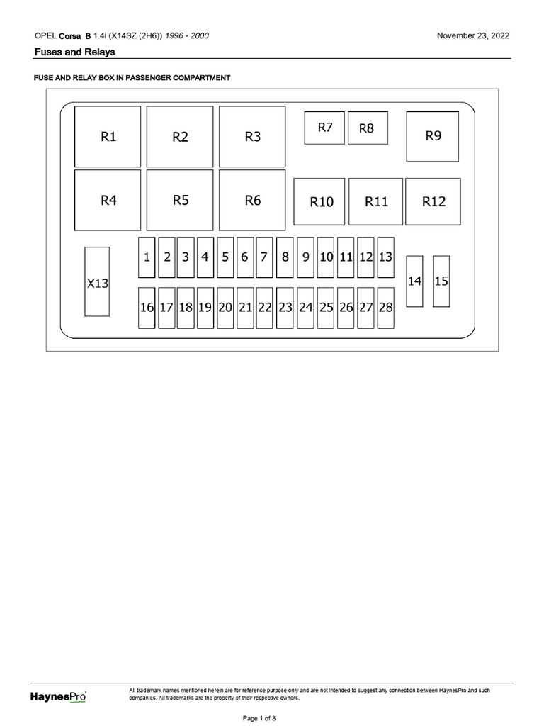 opel corsa b fuse box diagram