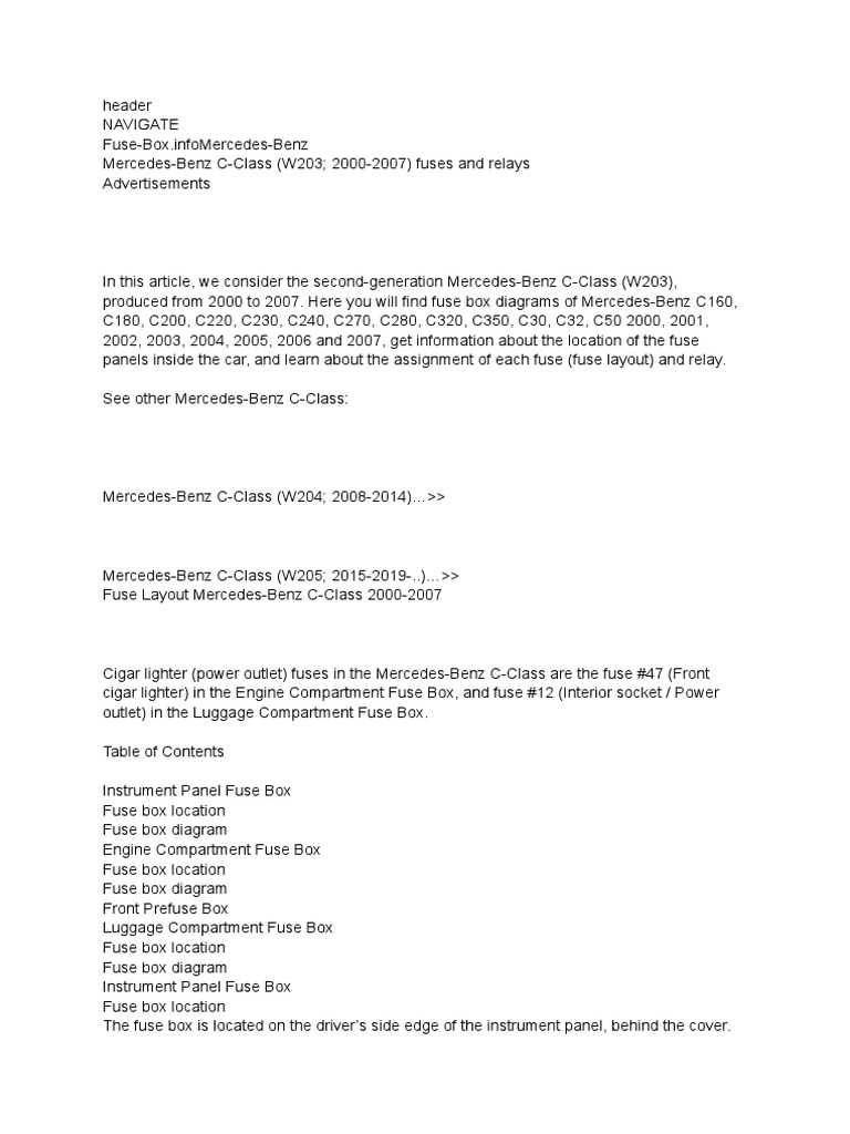 mercedes benz w203 fuse diagram