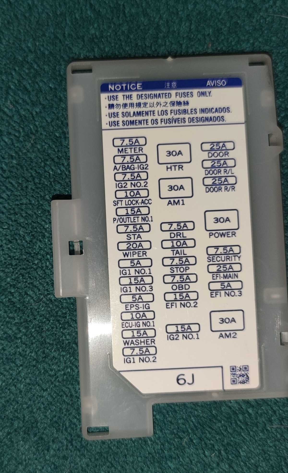 toyota auris 2016 fuse box diagram